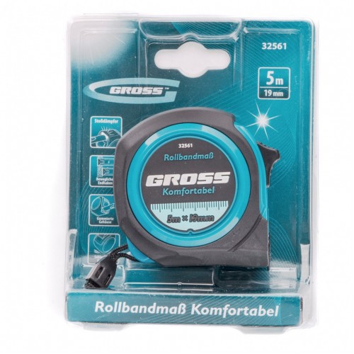 Рулетка Komfortabel 5 м х 19 мм, обрезиненный корпус Gross