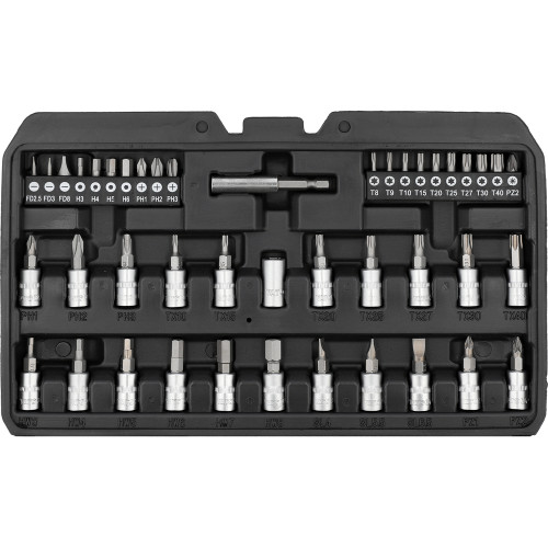 Набір головок торцевих і насадок викруткових YATO: квадрат 1/4" з прикладними інструментами 68 шт.