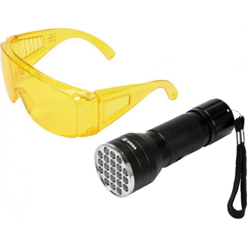 Фонарик ультрафиолетовый и очки для определения утечки фреона UV 21 LED VOREL 82756