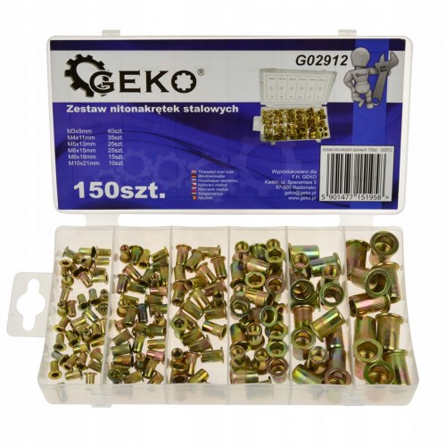 Резьбовые заклепки (нитогайки) стальные в наборе М3-М10 ,150шт GEKO G02912