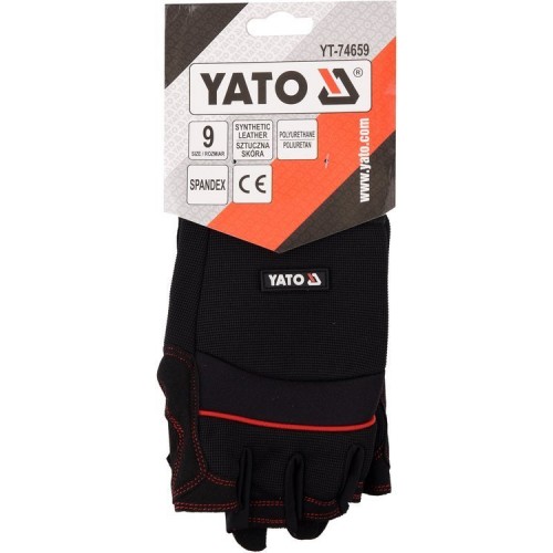 Перчатки рабочие с открытыми пальцами кожа "SPANDEX"+ трикотаж размер 9 (XL)) YATO YT-74659