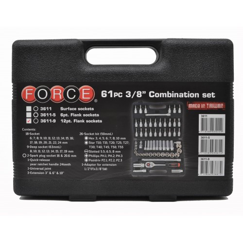 Набор инструмента 12-гр.3/8" , 61 пр. (6-24 мм) FORCE 3611-9 F