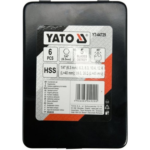 Набір зівонків по металу HSS 6,3 - 20,5мм YATO YT-44729
