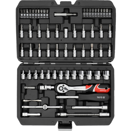 Набір головок торцевих і насадок викруткових YATO: квадрат 1/4" з прикладними інструментами 68 шт.
