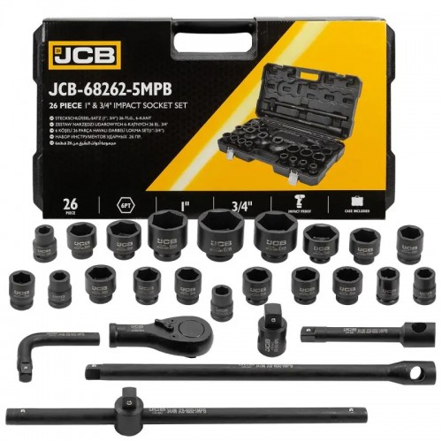 набор инструмента 26 ед. 3/4", 1" с ударными головками 6 граней JCB Tools JCB-68262-5MPB