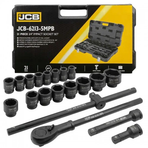 Набор инструмента 3/4" 21 предмет, с ударными головками 6гран. JCB Tools JCB-6213-5MPB