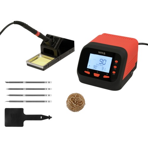 Паяльная станция сетевая 110-230 V YATO; Р= 75 Вт, t°= 90-480°С, жало тип T12, LCD табло [YT-82462]