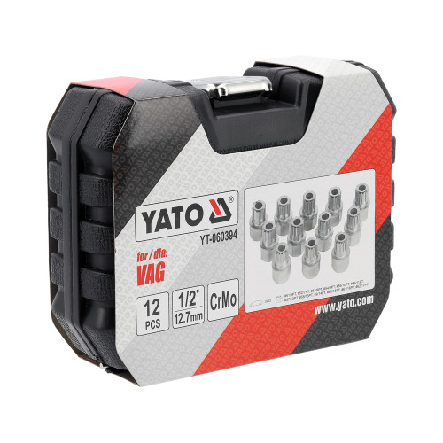 Головки для секретных винтов колесных дисков VAG YATO с квадратом-1/2", компл. 12шт YT-060394