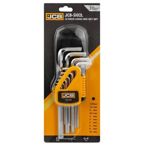 Набор длинных Г-образных ключей HEX 10 ед. (1,27–10 мм) JCB Tools JCB-5102L