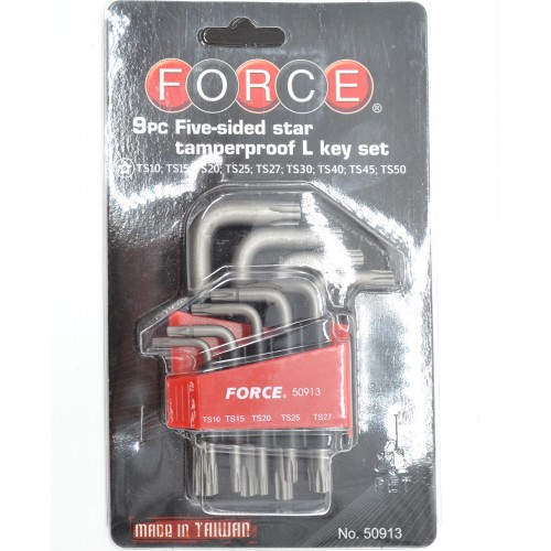 Набор угловых ключей TORX (ТОРКС) 5-ти лучевых с отверстием TS10-TS50 9ед. FORCE 50913 F