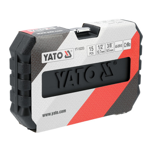 Набор ударных головок YATO 6-гранных 1/2", M10- M27 мм. 14 шт.+ адаптер YT-10253