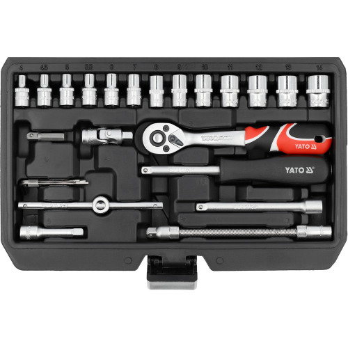 Набір головок торцевих і насадок викруткових YATO: квадрат 1/4" з прикладними інструментами 68 шт.