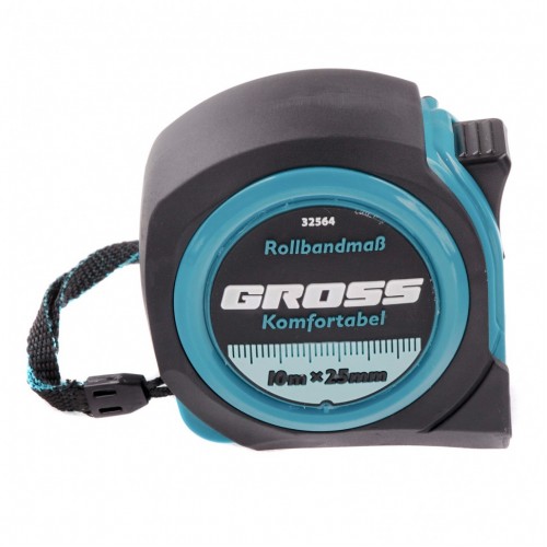 Рулетка Komfortabel 10 м х 25 мм, обрезиненный корпус Gross