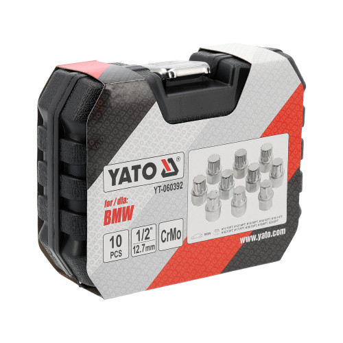 Головки к секретным винтам колесных дисков BMW YATO с квадратом-1/2", компл. 10шт YT-060392