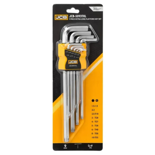 Набор Г-образных двусторонних ключей HEX+TORX с отверстием, 9 шт. JCB Tools JCB-5093TXL