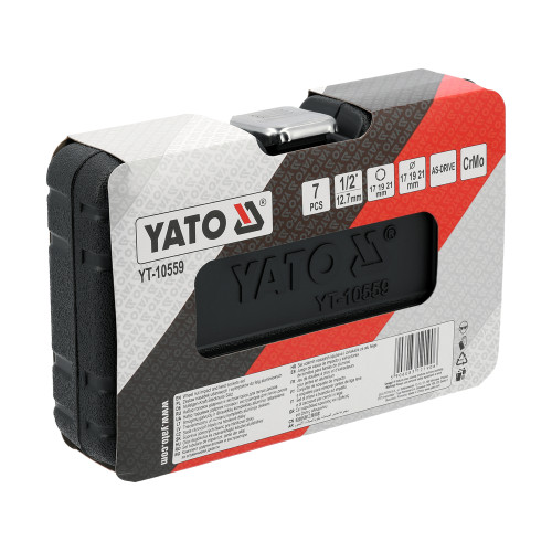 Головки торцеві ударні для алюмінієвих дисків - 1/2", М17,19,21мм Cr-Mo, з екстракторами YATO -7 пр. YT-10559