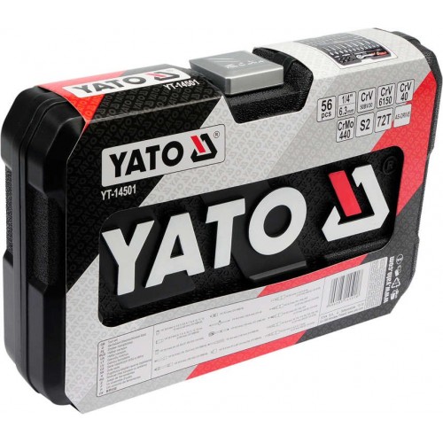 Набор головок и насадок квадрат: 1/4" 56пр. YATO YT-14501