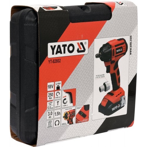 Аккумуляторный ударный бесщеточный гайковерт 1/2" 250 Нм YATO YT-82802