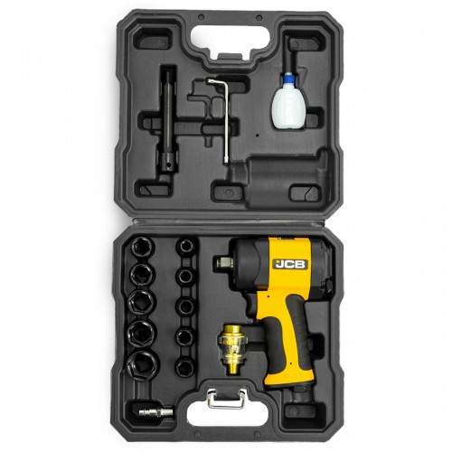 Гайковерт пневматичний 610-1200 NM з набором ударних головок 1/2", JCB Tools JCB-RP9515KIT