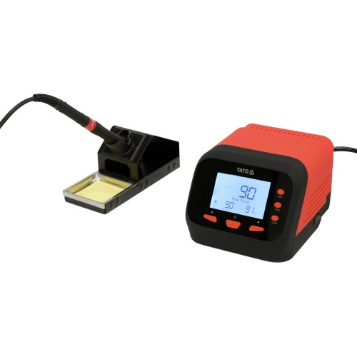 Паяльная станция сетевая 110-230 V YATO; Р= 75 Вт, t°= 90-480°С, жало тип T12, LCD табло [YT-82462]