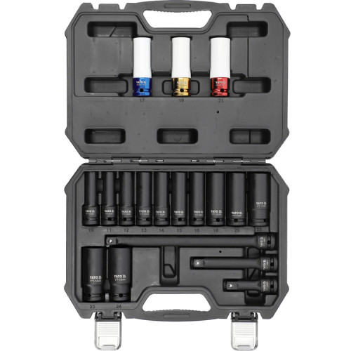 Набір торцевих ударних головок YATO YT-10566, 1/2", CrMo, 10–24 мм, 18 предметів