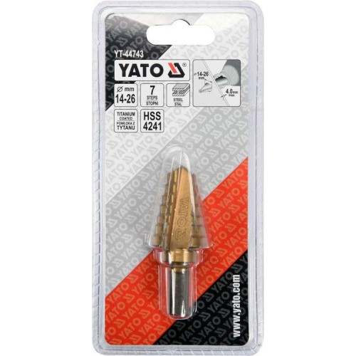 Сверло по металлу ступенчатое HSS 4241 14-26 мм YATO YT-44743