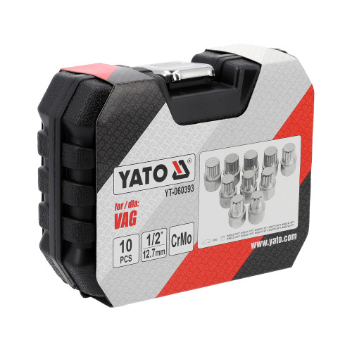 Головки для секретных винтов колесных дисков VAG YATO с квадратом-1/2", компл. 10шт YT-060393