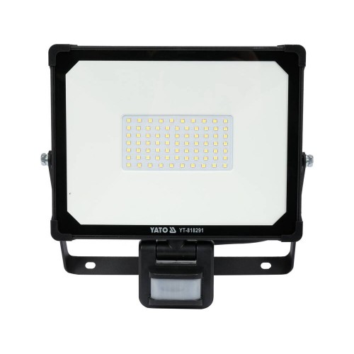 Прожектор с SMD-диодным излучателем и датчиком движения YATO : 50 Вт, 230 В, 4750 лм, 75 диодов YT-818291