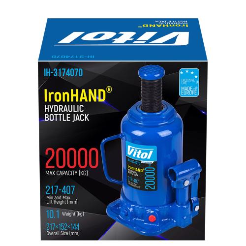 Домкрат гидравл. телескоп 20т картон. Высота подъема 217-407 мм. 9,7кг Iron Hand (IH-317407D) (IH-317407D PROMO)
