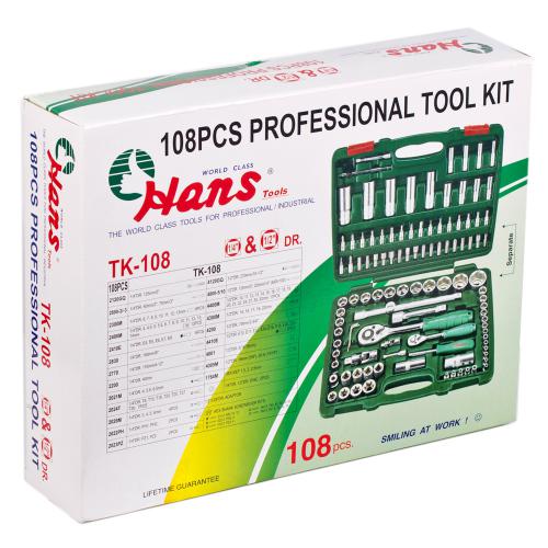 HANS. Набор торц. головок 1/4"DR4-14мм и 1/2"DR10-32 мм,108 предм.(6 гран.) (TK-108)