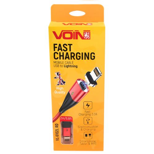 Кабель магнитный VOIN USB - Lightning 3А, 2m, red (быстрая зарядка/передача данных) (VL-6102L RD)
