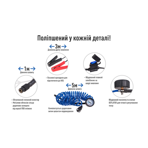 Компрессор "ViTOL" K-55 150psi/23Amp/50л/шланг 5,0м с дефлятором/клеммы K-55