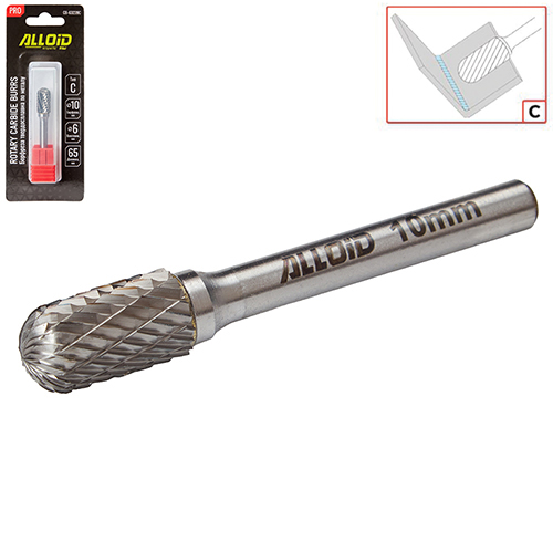 Борфреза твердосплавная по металлу Alloid Pro , тип C, D-10мм, d-6мм, L-65мм