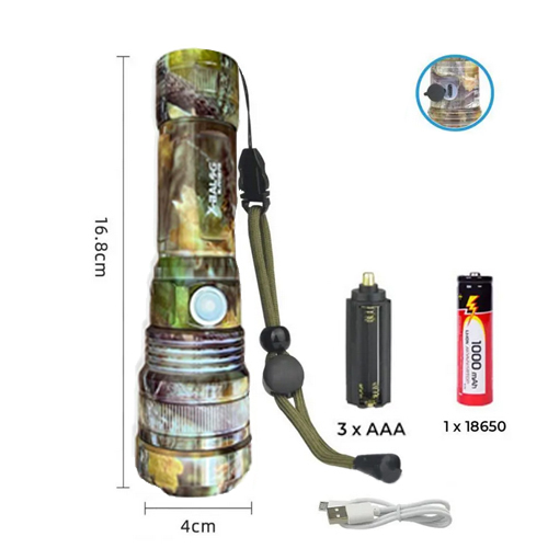 Фонарь Police P511M-P50 camouflage, 1x18650, zoom, ЗУ microUSB, Box (P511M-P50)