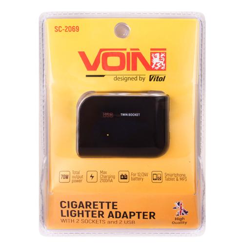 Разветвитель прикуривателя VOIN 2 выхода + 2USB 2100mA 12/24V SC-2069 (SC-2069)