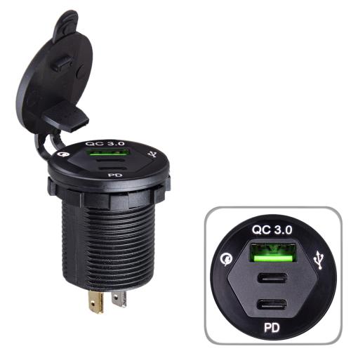 Автомобільний зарядний пристрій USB 5-12V3.0A + 2 TYPE-C+PD 12-24V урізне в планку (59873 USB-12-24V 3.0A BLU)
