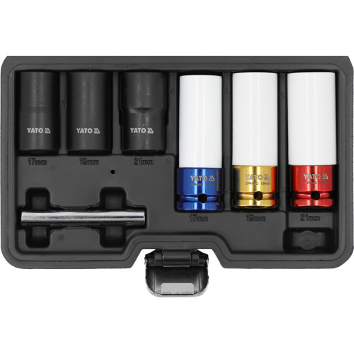 Головки торцеві ударні  для алюмінієвих дисків - 1/2", М17,19,21мм Cr-Mo, з екстракторами YATO -7 пр. YT-10559