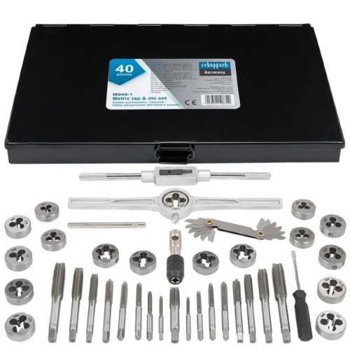 Набор для нарезки резьбы (метрическая M3–M12/дюймовая1/8NPT),40 предметов. Scheppach SCH-M040-1