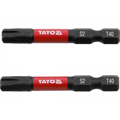 Биты ударные S2 для шуруповерта YATO; "TORX" T40 х 50 мм. 6-гранный хвостовик 1/4", 2 шт. YT-78057