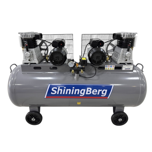 Ремінний компресор тандем ShiningBerg, ресивер 300 л, 2 x 2,2 кВт, 700 л/хв, 220 В