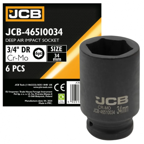 Гoлoвкa тopцeвa удapнa глибока 3/4" 34 мм (6-гранна) JCB Tools JCB-46510034
