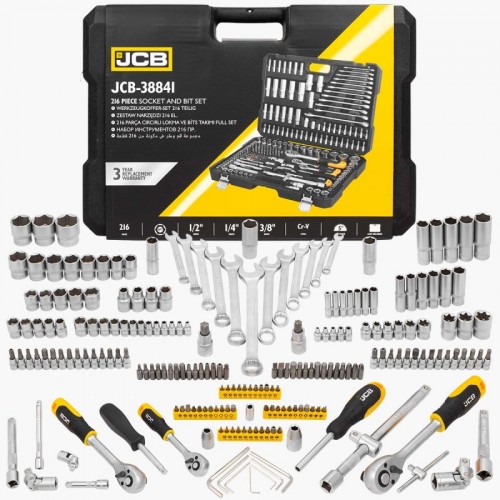 Набор инструментов комбинированный 216 шт JCB Tools 1/4", 3/8", 1/2" JCB-38841