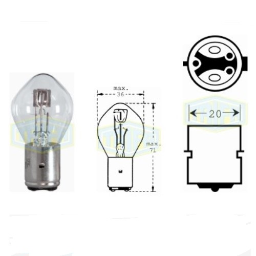 Лампа автомобільна для фари S2 Sym. 6V 35/35W BA 20d (00521)