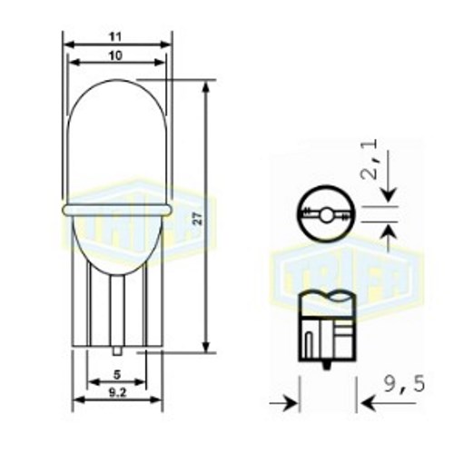 Лампа автомобільна Світлодіодна LED з пластиковим цоколем Trifa 12V 0,27W W2,1x9,5d T10 20mA yellow (02800)