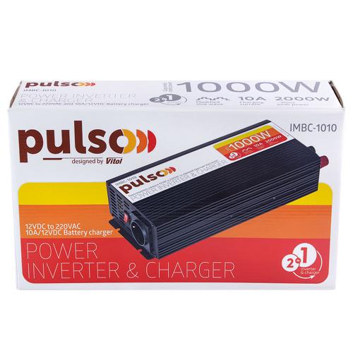 Преобраз. напряжения /Зарядн. уст-во PULSO IMBC-1010/12V-220V/1000W/10A/мод.волна/клеммы (IMBC-1010 2в1)