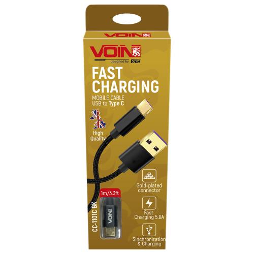 Кабель VOIN CC-1101C BK USB - Type C 5А, 1m, black (супер быстрая зарядка/передача данных) (CC-1101C BK)