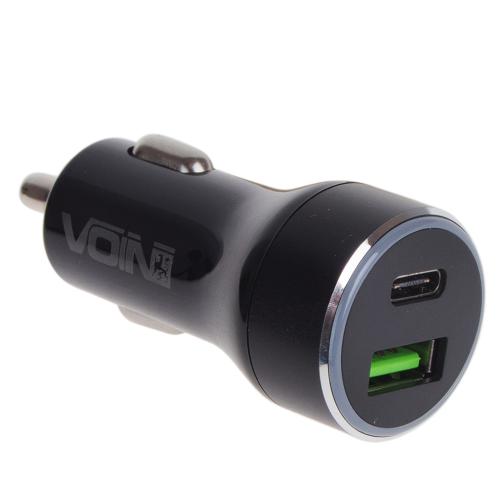 Автомобильное зарядное устройство VOIN 45W, 1USB QC3.0 18W + 1PD 27W, 12/24V (C-45205Q)