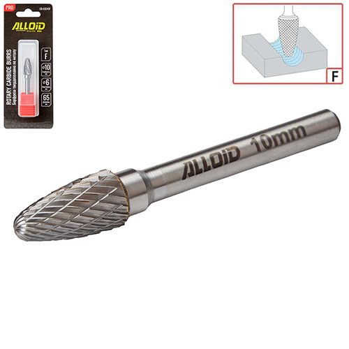 Борфреза твердосплавная по металлу Alloid Pro , тип F, D-10мм, d-6мм, L-65мм