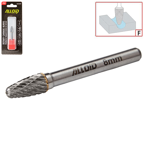 Борфреза твердосплавная по металлу Alloid Pro , тип F, D-8мм, d-6мм, L-63мм