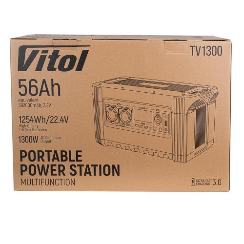 Портативный источник питания Vitol TV1300, 220В/1300Вт/LiFePo4 1254Вт/ч, чистый синус (TV1300)